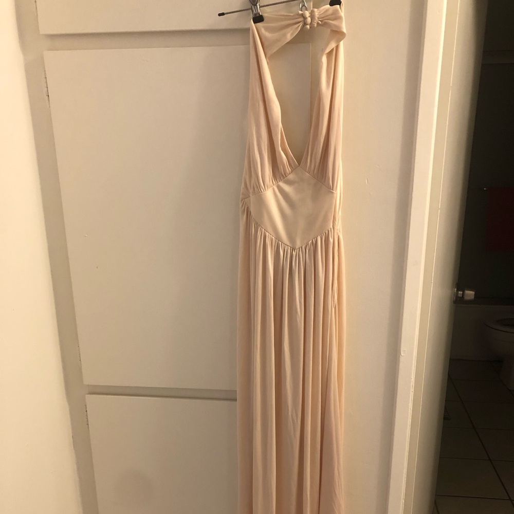 Vintage Cream Halter Maxi Dress